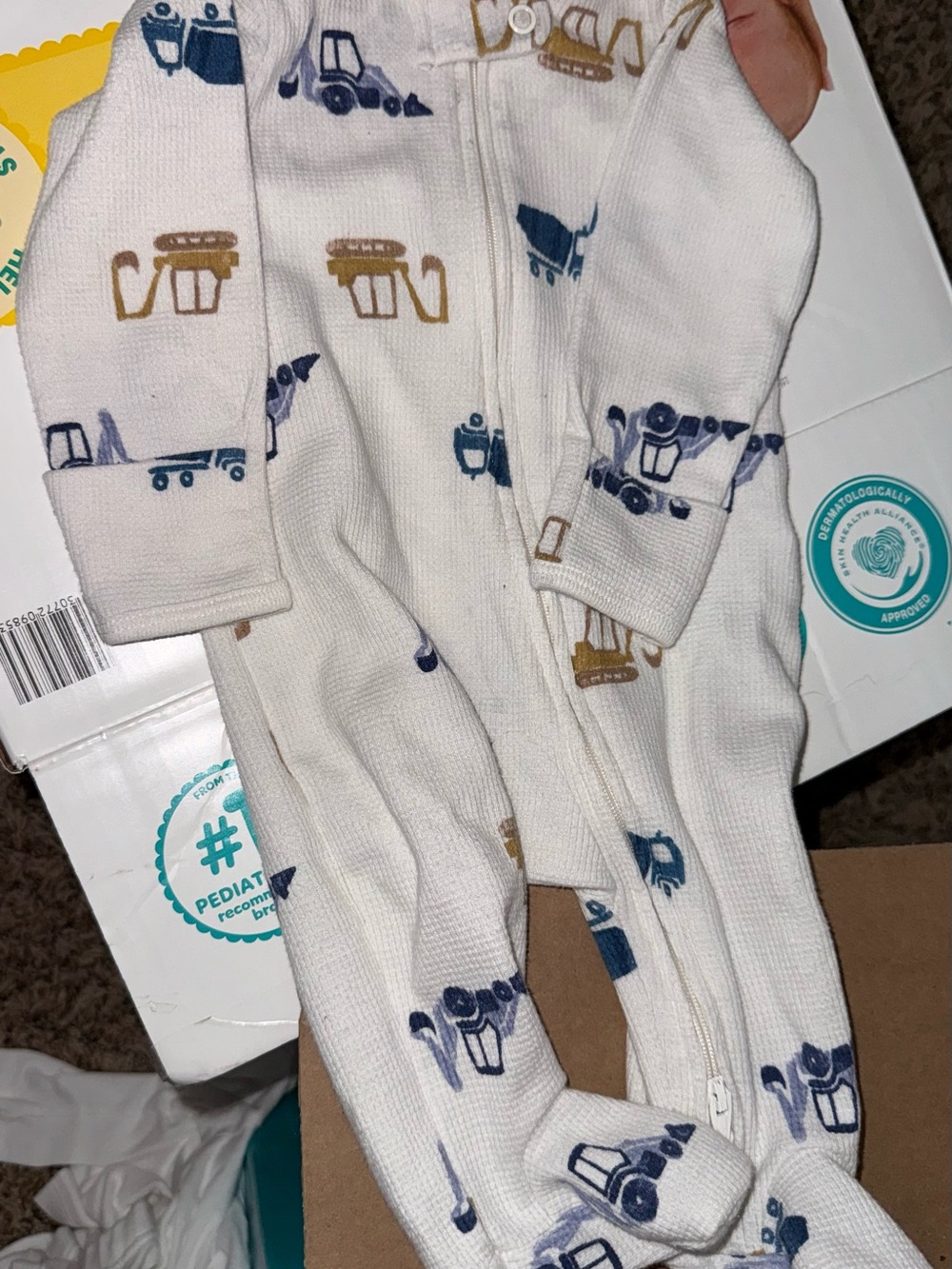 Carter's White One-Piece Bodysuit with Blue and Gold Construction Print